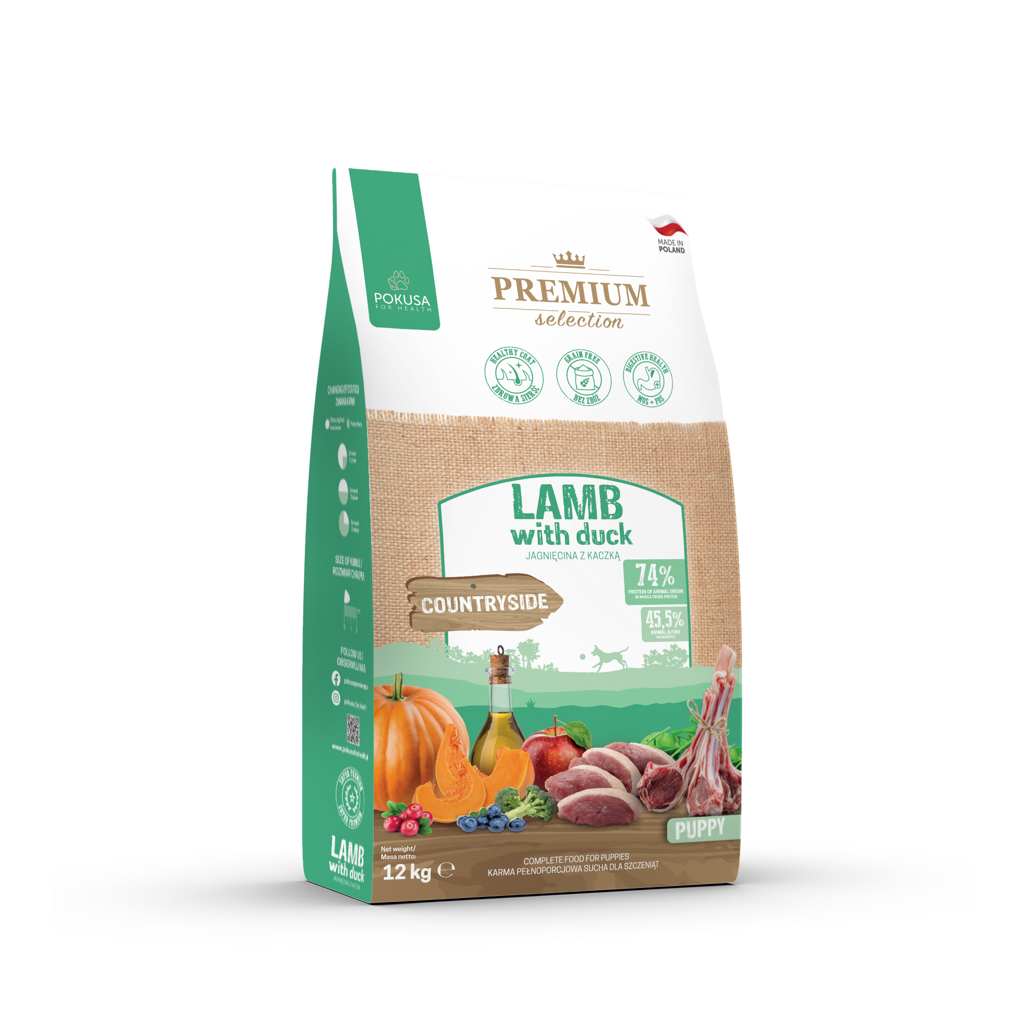 Pokusa Premium Selection Countryside jagnięcina, kaczka puppy 12 kg
