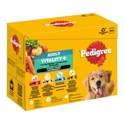 Pedigree Vitality+ drób, kurczak, ryba, wołowina adult 85 g × 24