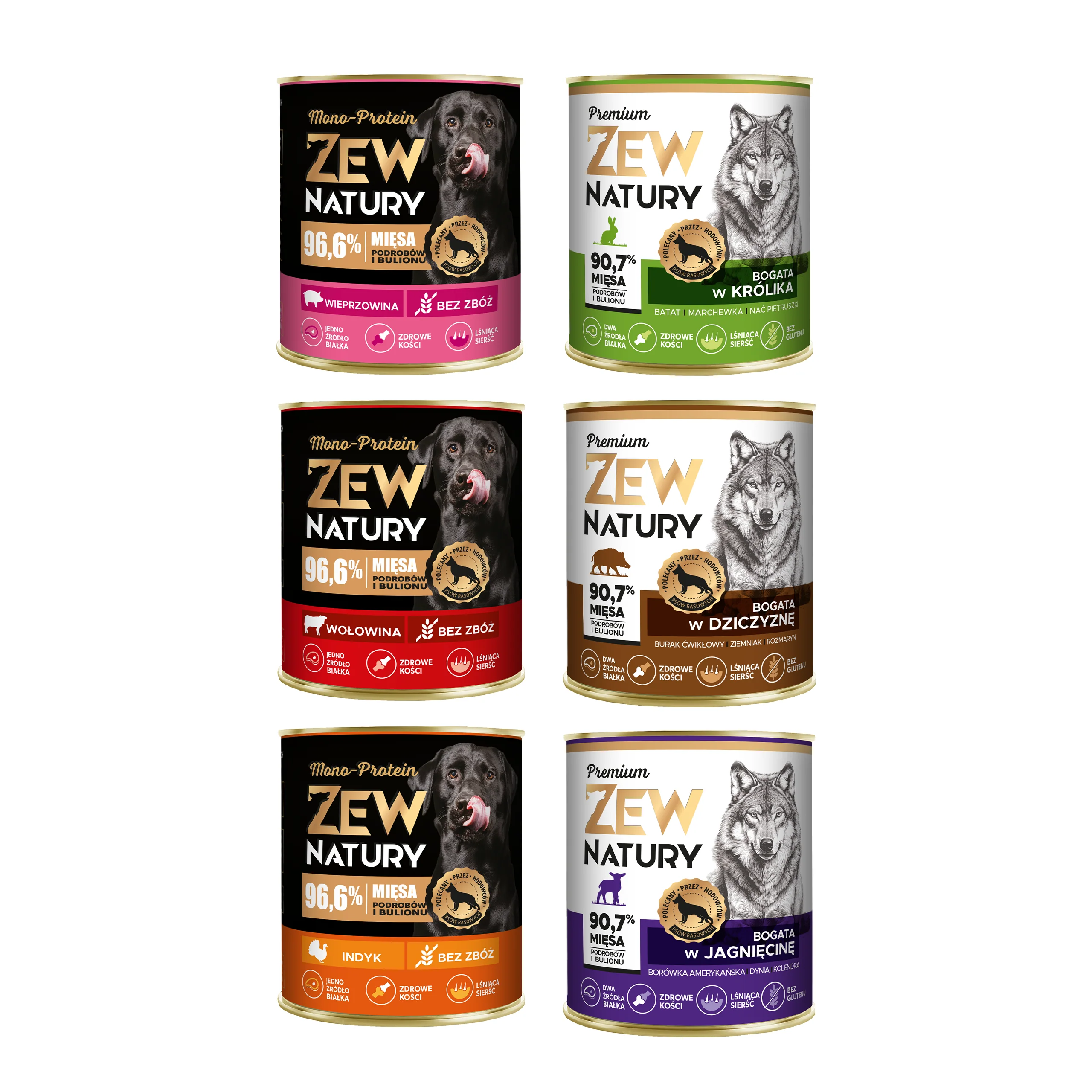Zew Natury Premium Mono Protein dorsz, dziczyzna, indyk, jagnięcina, królik, wieprzowina, wołowina 800 g × 6