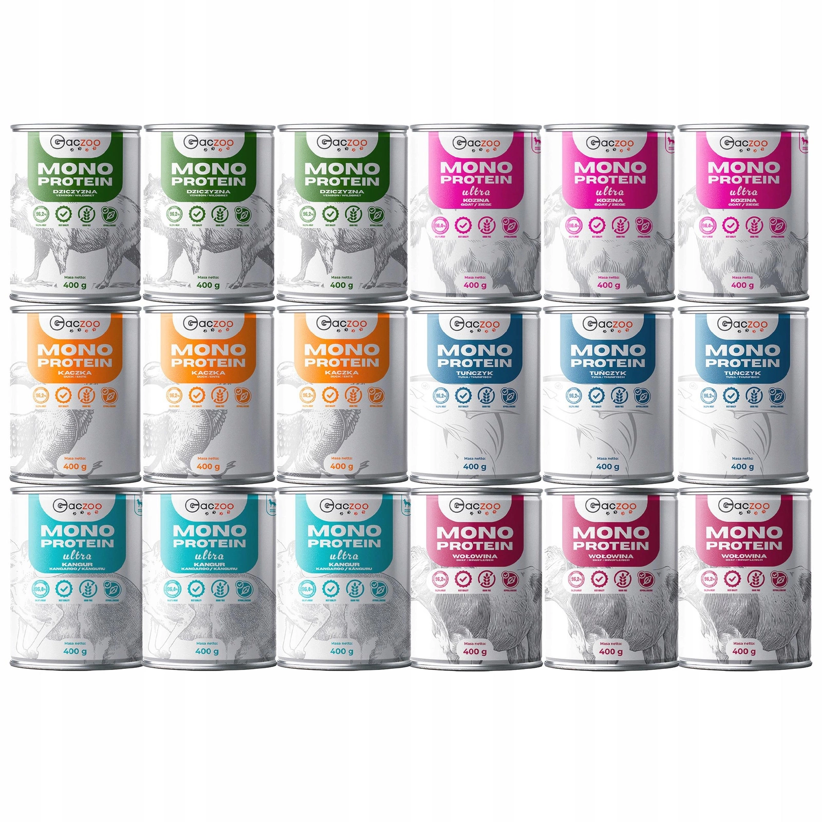 Gaczoo Mono Protein mix smaków adult 400 g × 18