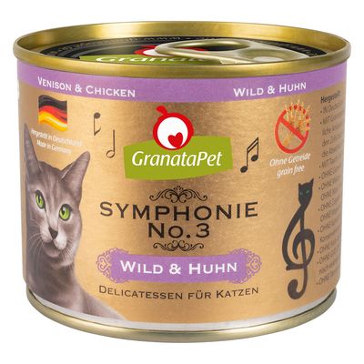 GranataPet Symphonie Sensitive Skin & Coat dziczyzna, kurczak w galaretce 200 g × 12