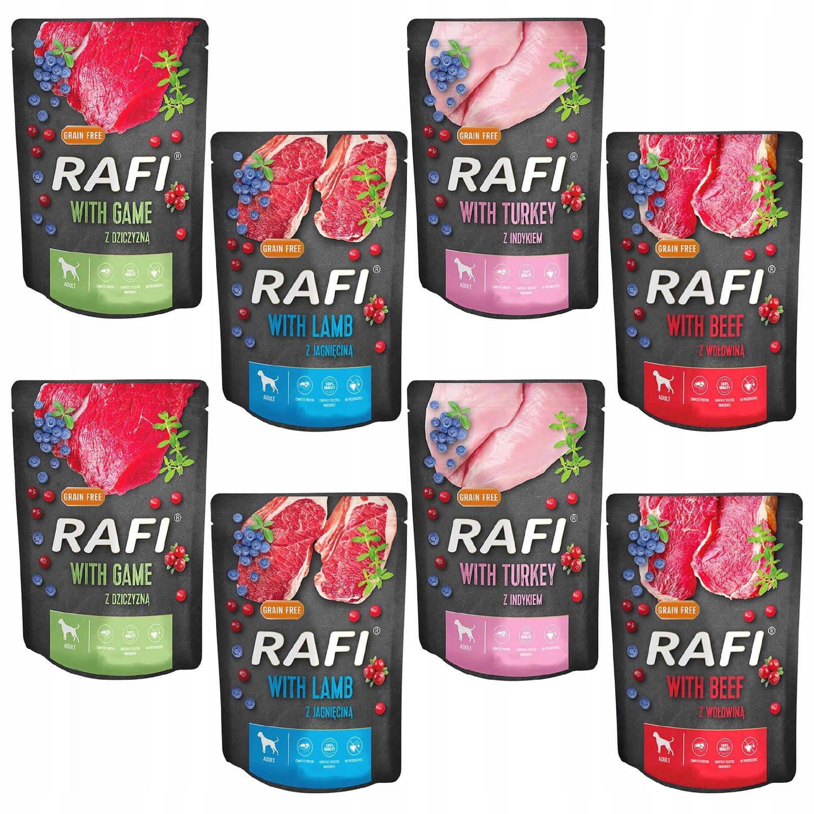 Rafi dziczyzna, indyk, jagnięcina, wołowina 300 g × 8