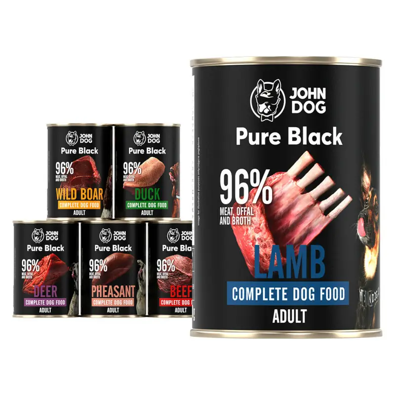 John Dog Pure Black bażant, dzik, jagnięcina, jeleń, wołowina 400 g × 6