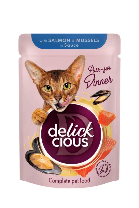 Delickcious małże, łosoś w sosie adult 85 g