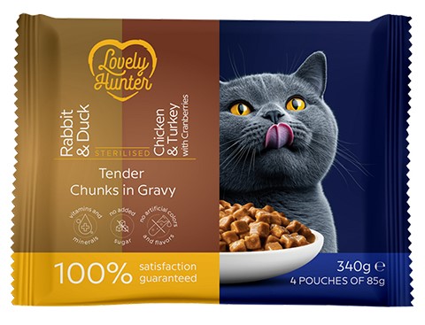 Lovely Hunter Sterilised mix smaków z żurawiną w sosie adult 85 g × 4