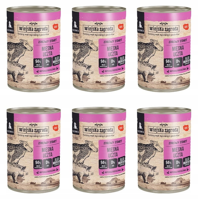 Wiejska Zagroda Mięsna Uczta indyk, wieprzowina, wołowina junior 400 g × 6