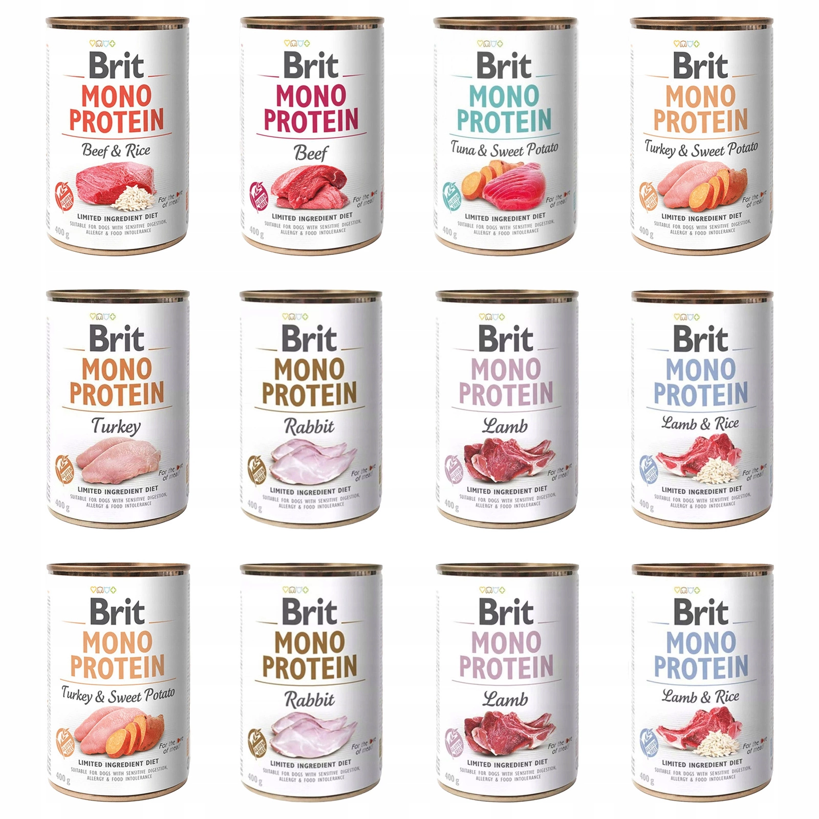 Brit Mono Protein indyk, jagnięcina, królik, wołowina 400 g × 12