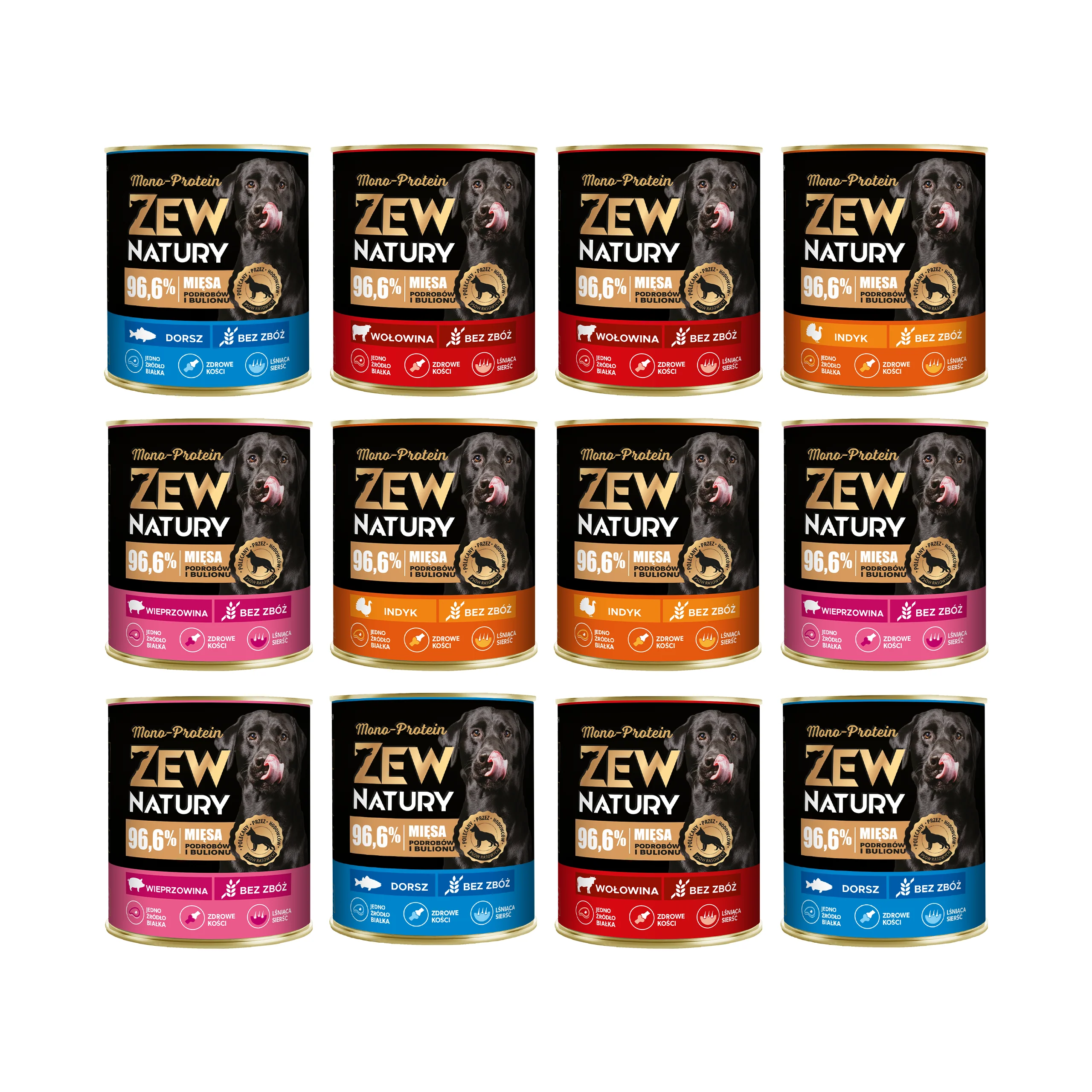 Zew Natury Premium Mono Protein dorsz, indyk, wieprzowina, wołowina 800 g × 12