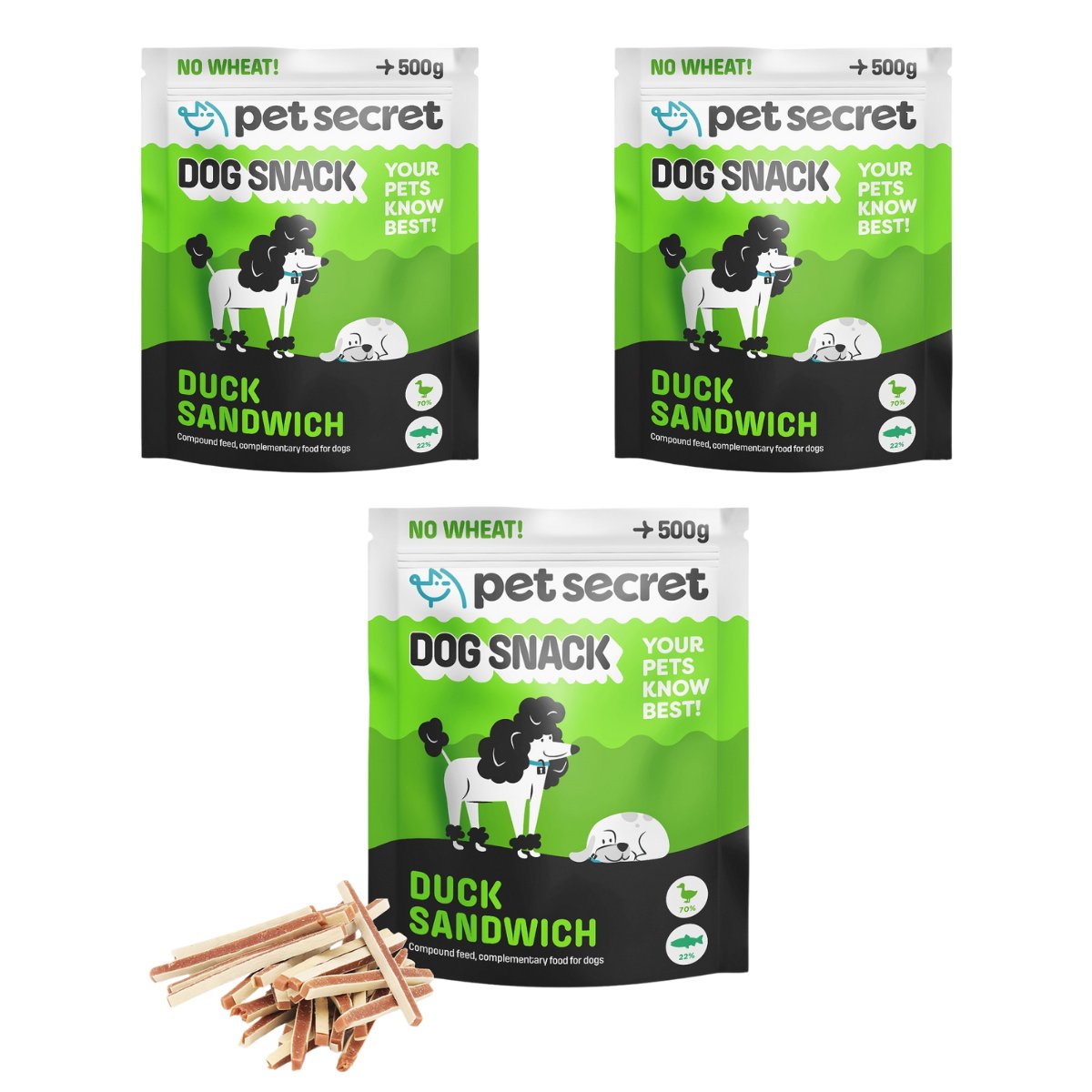 Pet Secret przysmaki z kaczką 500 g × 3