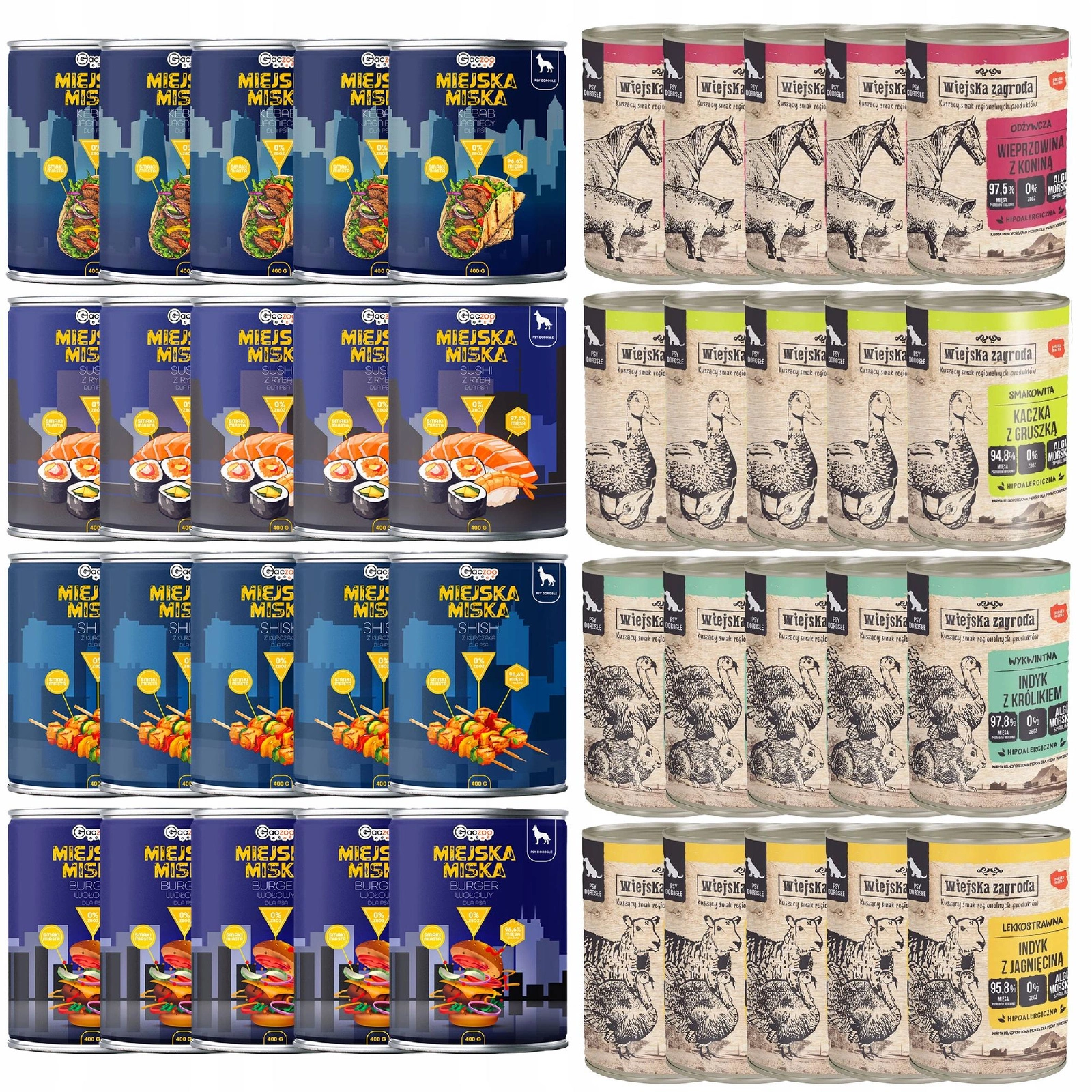 Wiejska Zagroda Miejska Miska Gaczoo mix smaków 400 g × 40