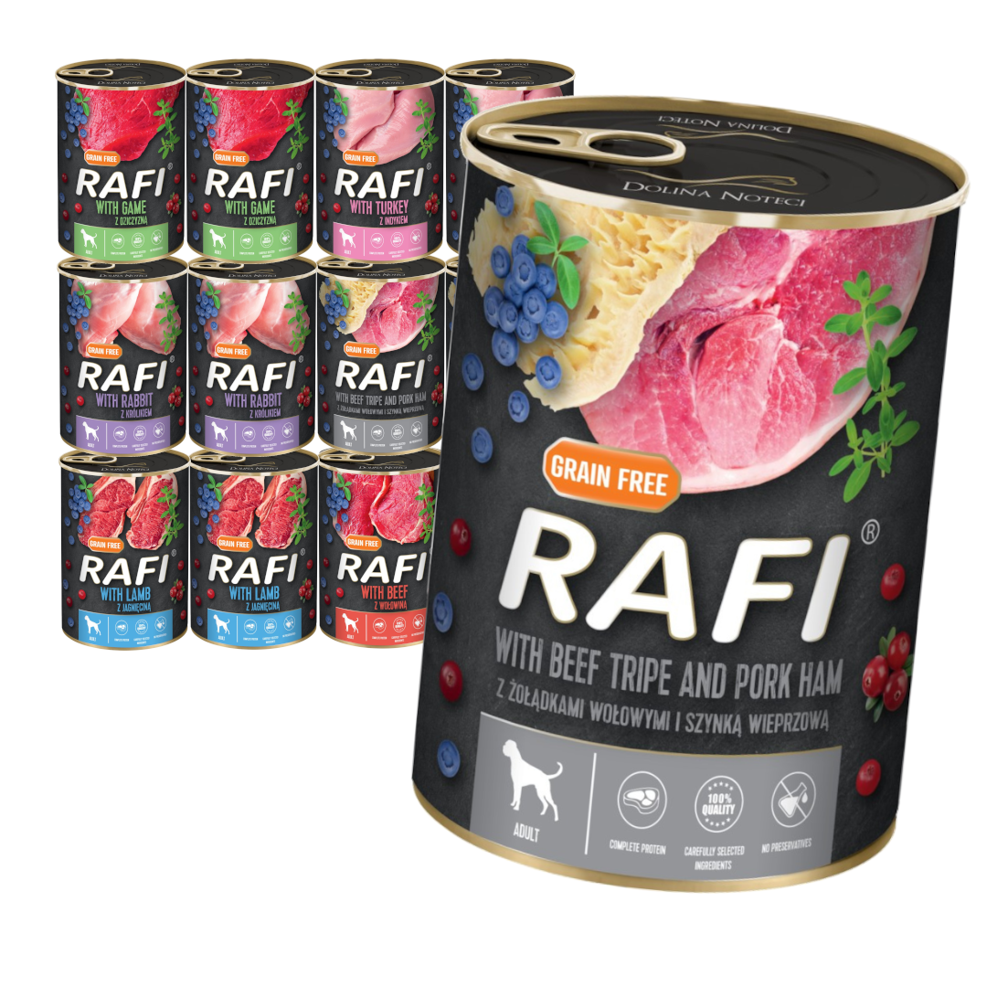 Rafi dziczyzna, indyk, jagnięcina, królik, wieprzowina, wołowina adult 400 g × 12