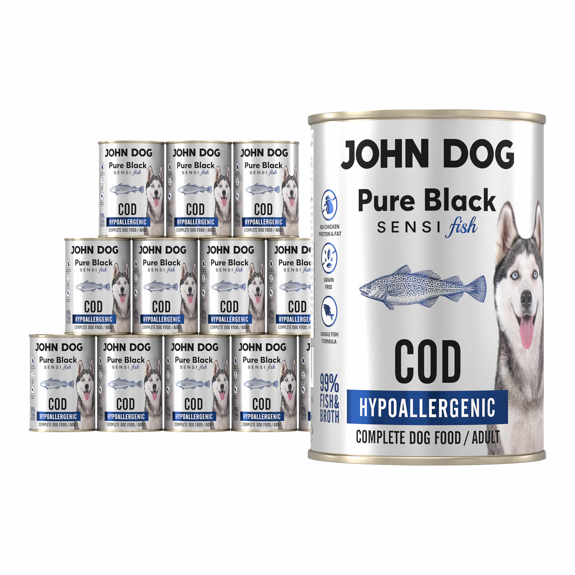 John Dog Pure Black Sensi Fish dorsz adult 400 g × 12