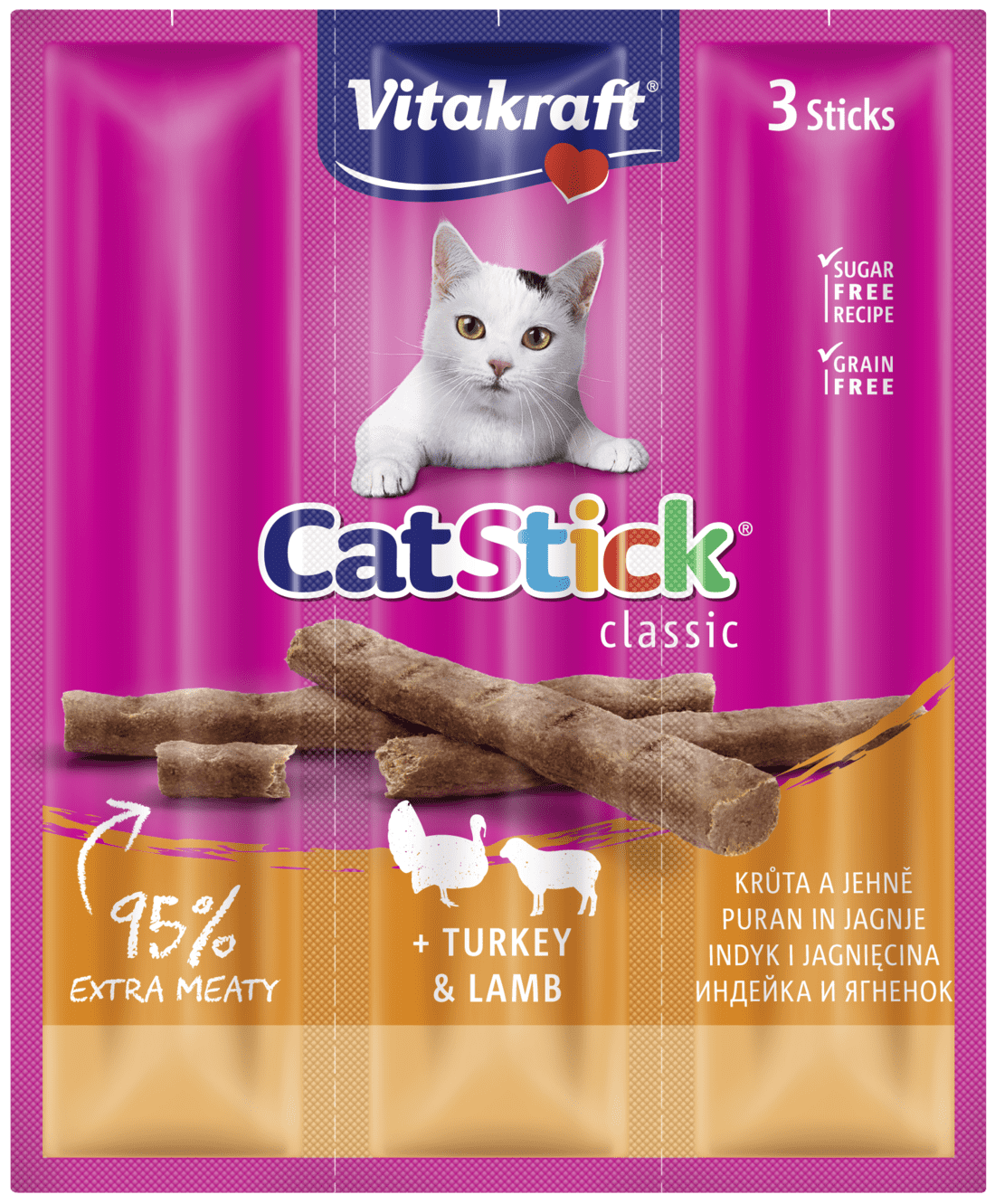 Vitakraft Cat Stick indyk, jagnięcina 6 g × 3