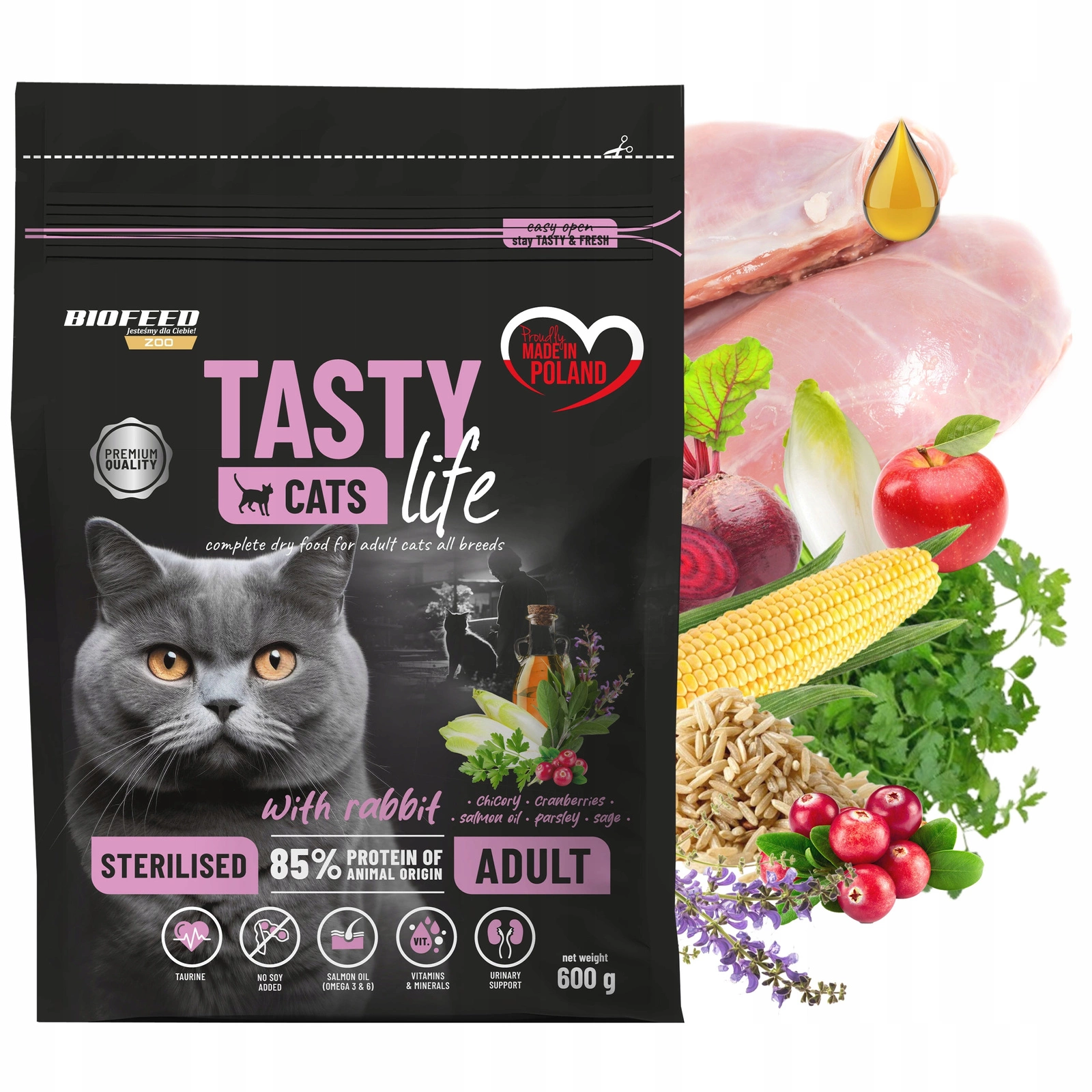 BioFeed Tasty Cats Life Sterilised królik adult 600 g
