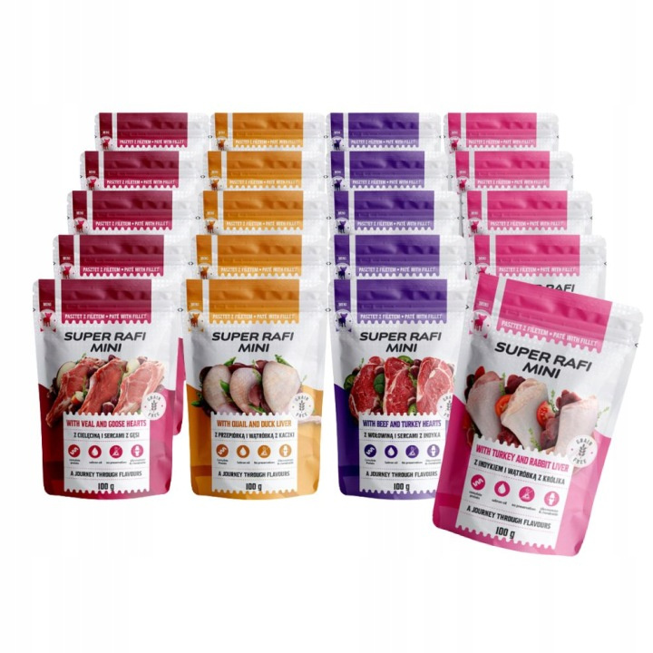 Rafi Mini cielęcina, gęś, indyk, przepiórka, wołowina małe rasy 100 g × 20