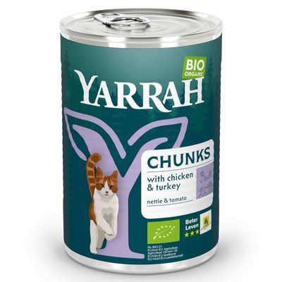 Yarrah Bio Chunks indyk, kurczak z pokrzywą i pomidorem w sosie adult 405 g × 6
