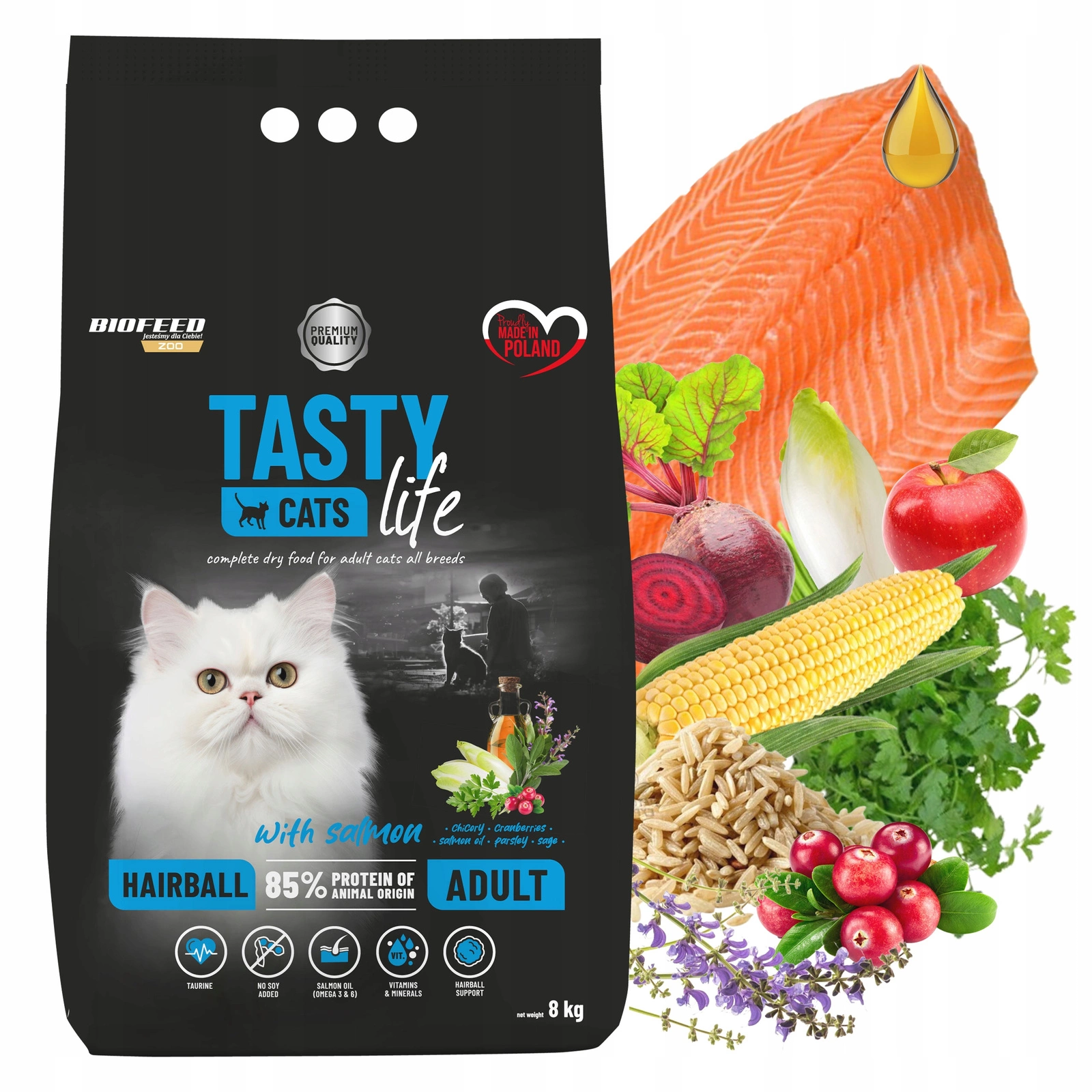 BioFeed Tasty Cats Life Hairball łosoś adult 8 kg