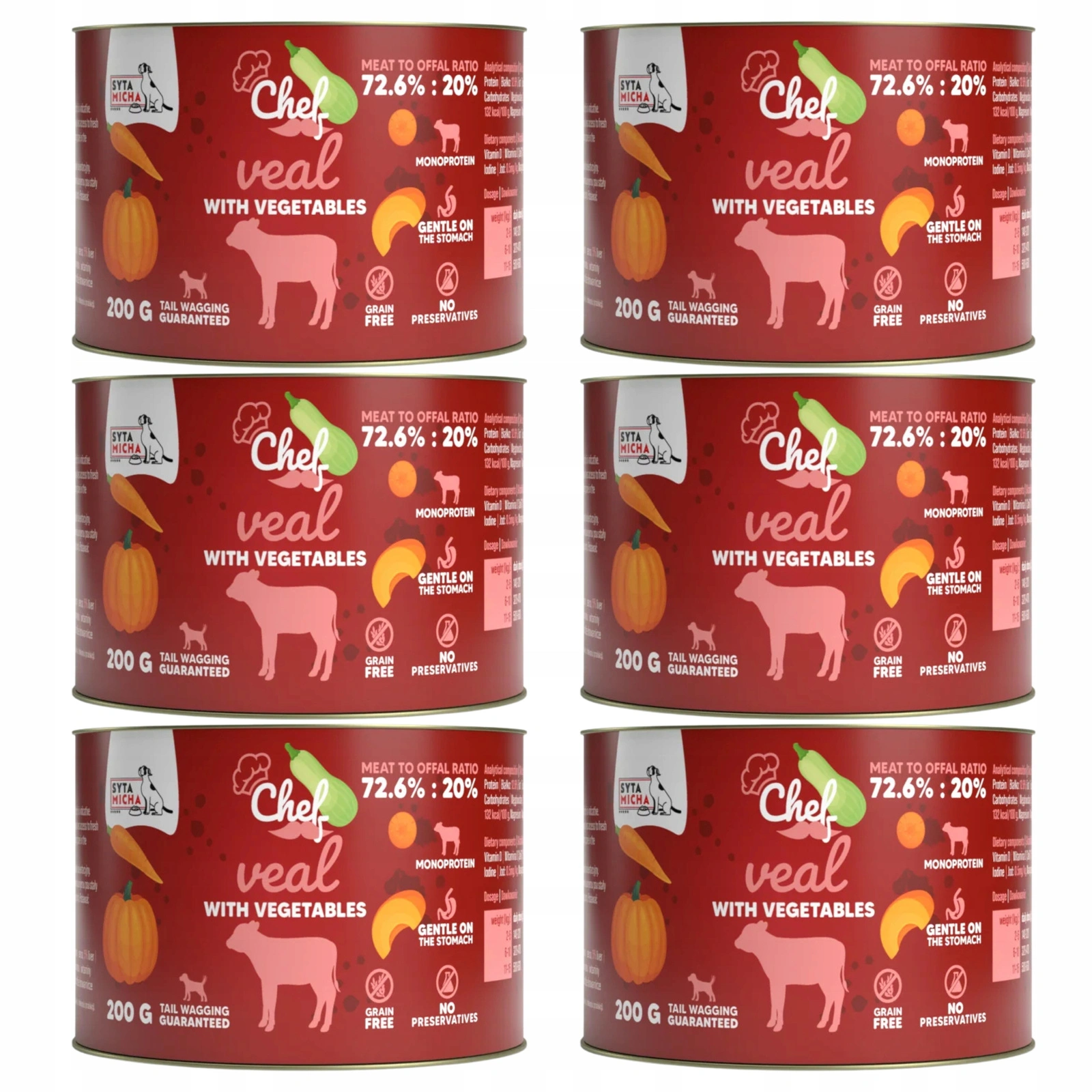 Syta Micha Chef cielęcina adult 200 g × 6
