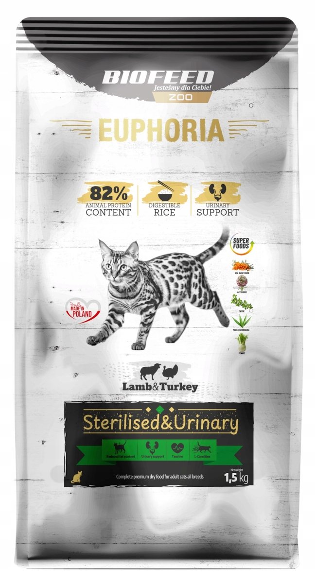 BioFeed Euphoria Sterilised & Urinary indyk, jagnięcina adult 1,5 kg