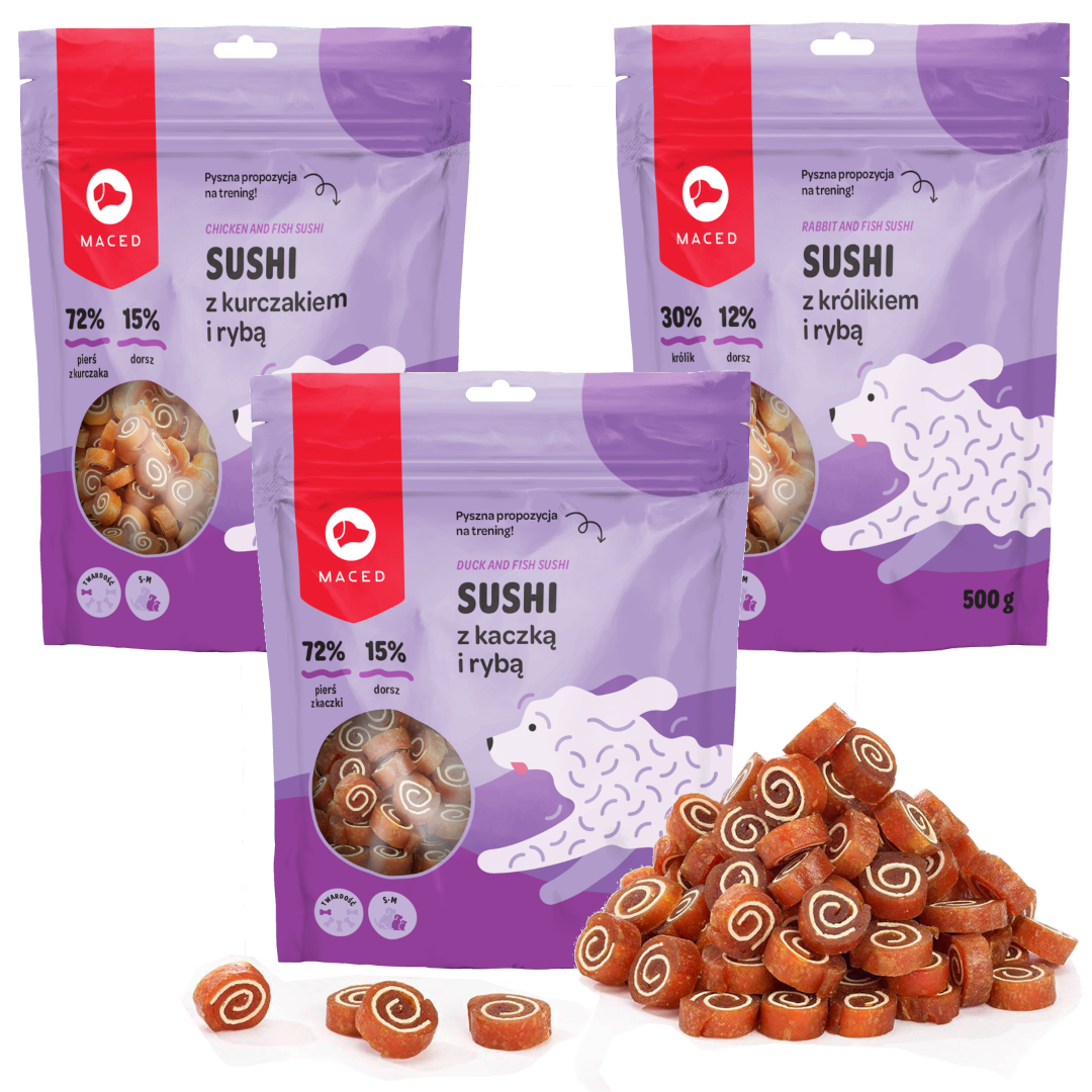 Maced Sushi kaczka, królik, kurczak, ryba 500 g × 3
