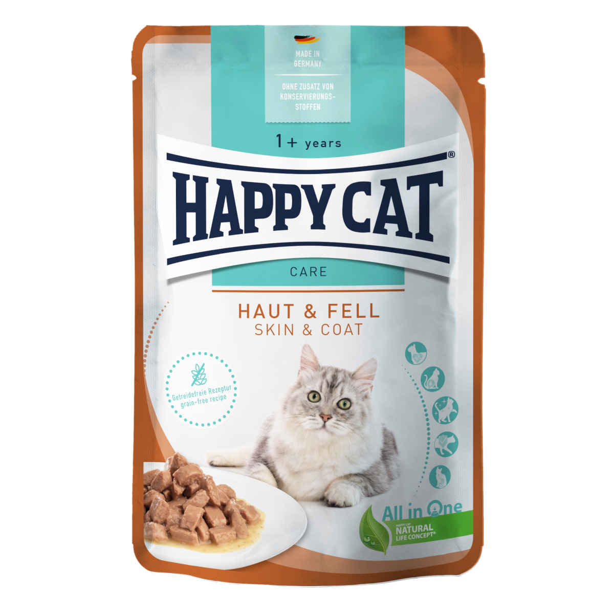 Happy Cat Care Sensitive Skin & Coat kurczak, łosoś w sosie adult 85 g