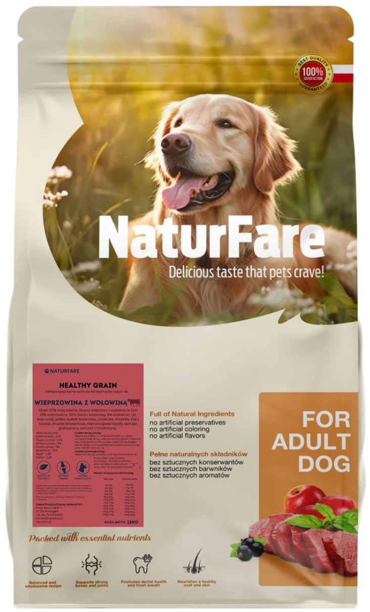 NaturFare wieprzowina, wołowina adult małe rasy 12 kg