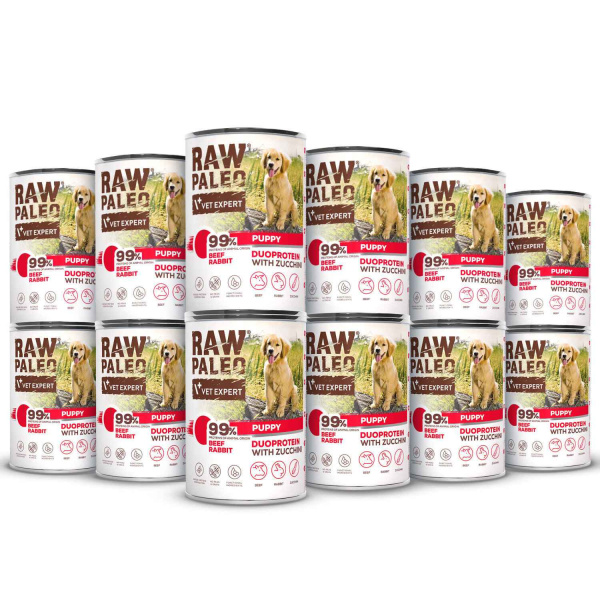 VetExpert Raw Paleo Duoprotein królik, wołowina puppy 400 g × 12