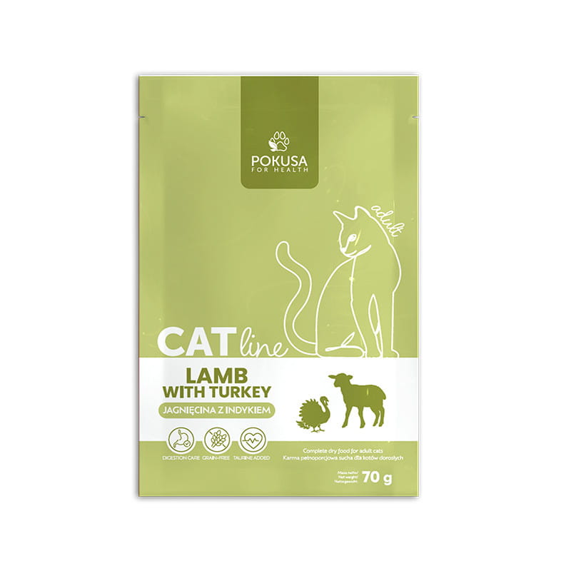 Pokusa CatLine Sensitive Skin & Coat jagnięcina z indykiem adult 70 g