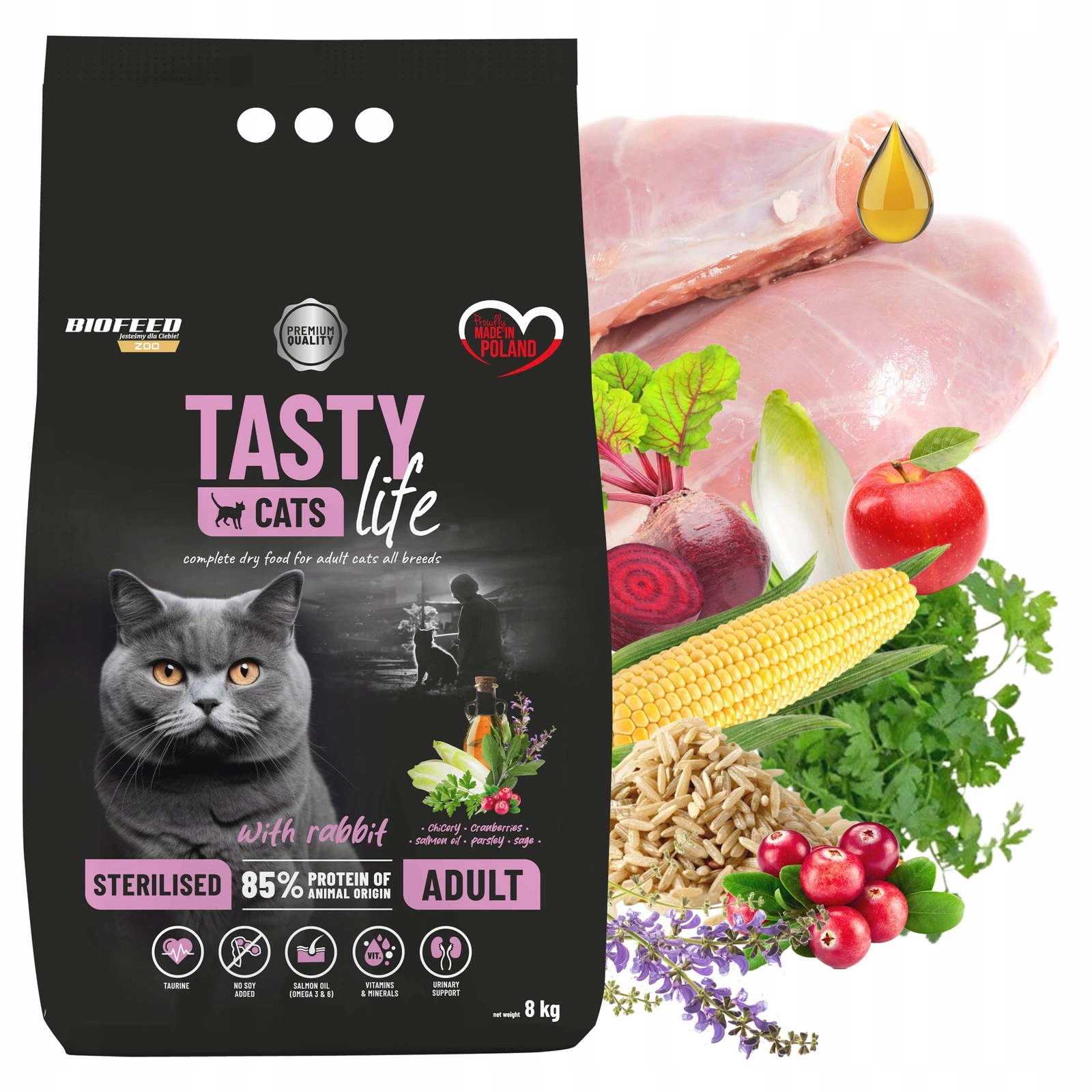 BioFeed Tasty Cats Life Sterilised królik 8 kg