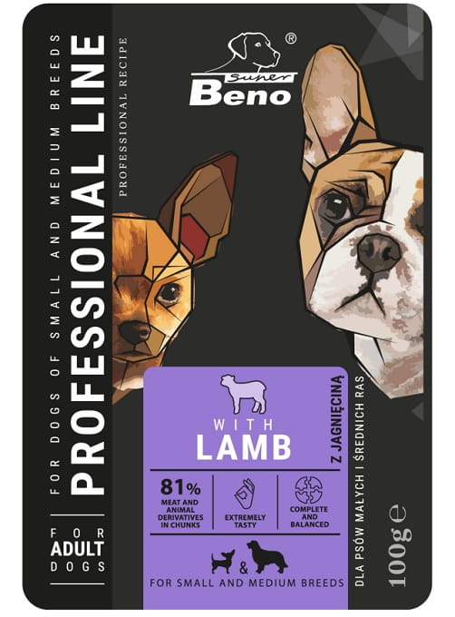 Super Beno Professional Line jagnięcina adult małe rasy, średnie rasy 100 g