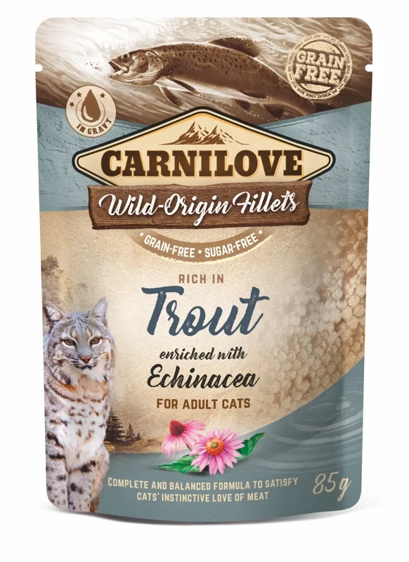 Carnilove Wild Origin Fillets Sensitive pstrąg z jeżówką w sosie adult 85 g