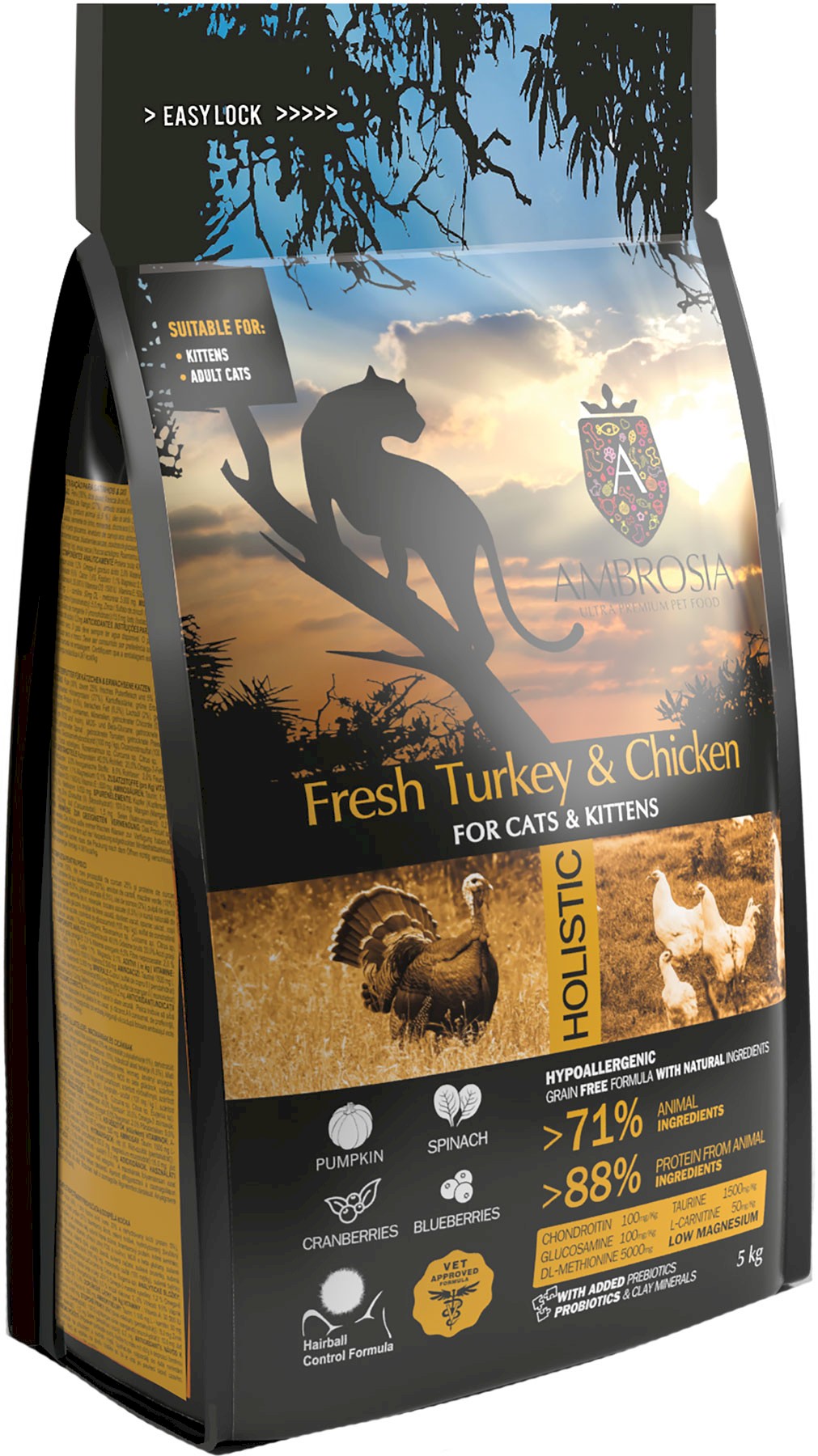 Ambrosia Hairball Sensitive indyk, kurczak kitten 5 kg