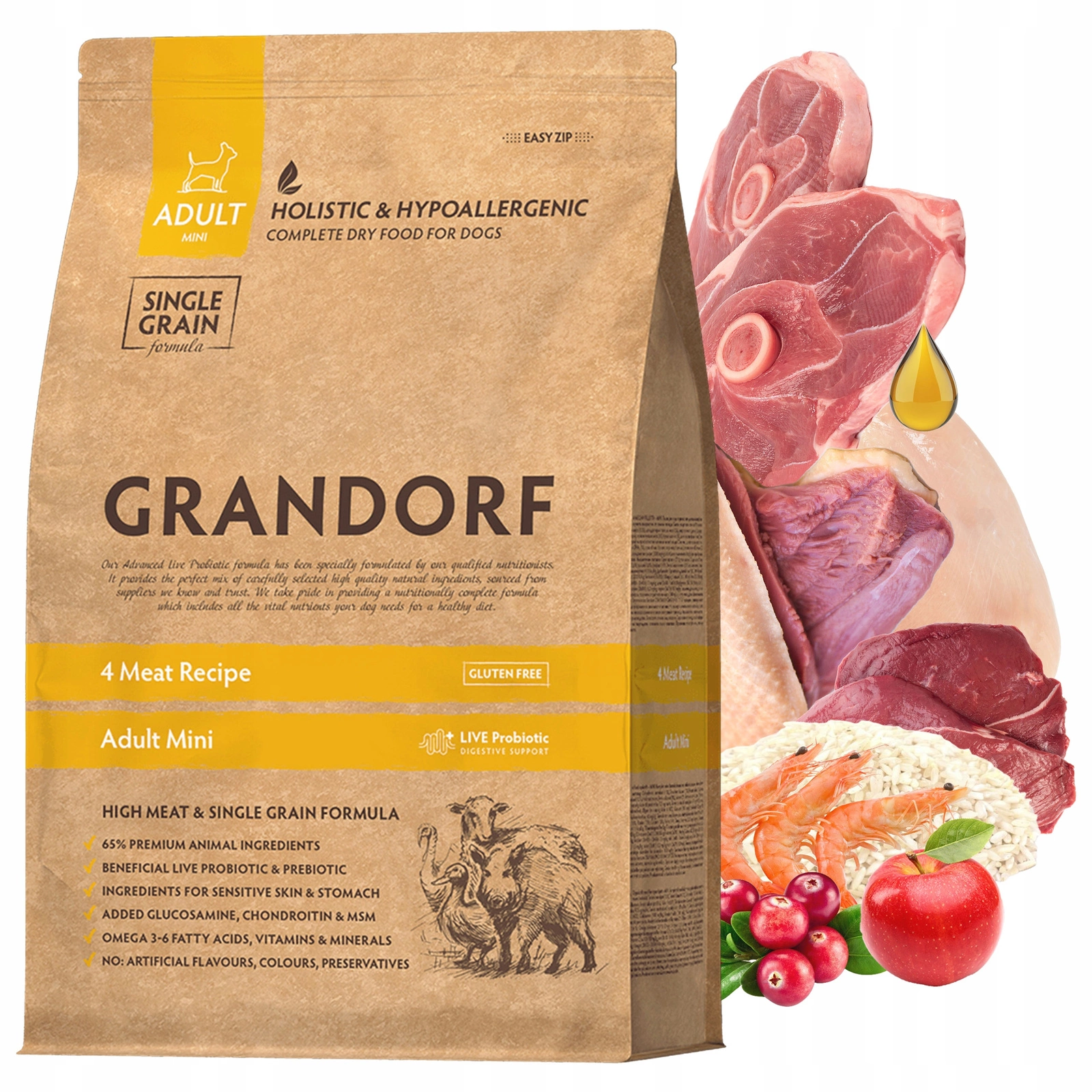 Grandorf jagnięcina, indyk, kaczka, królik adult małe rasy 1 kg
