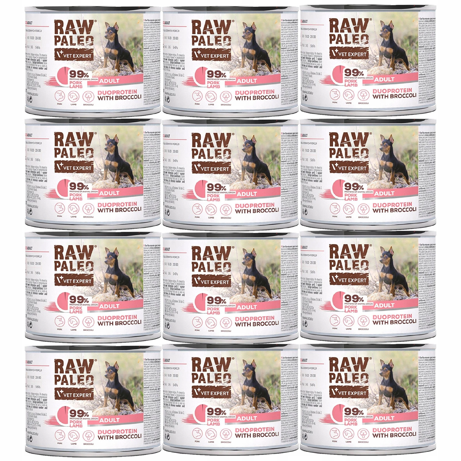 VetExpert Raw Paleo Duoprotein jagnięcina, wieprzowina adult 200 g × 12