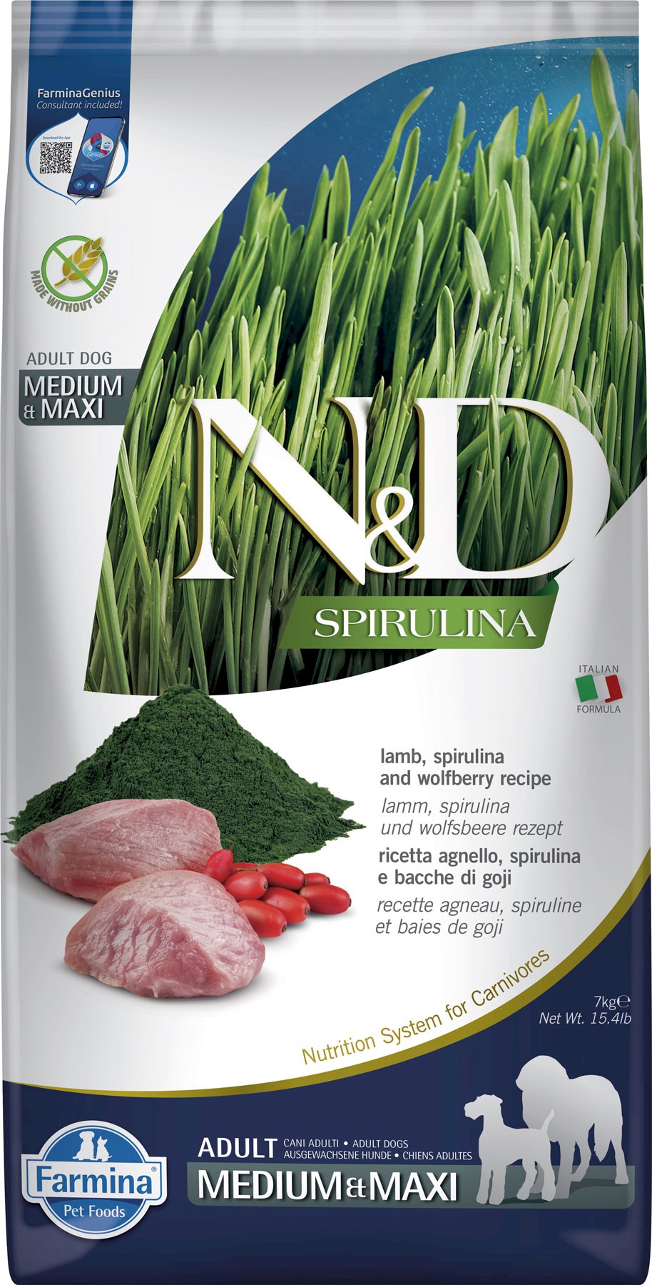 Farmina N&D Spirulina jagnięcina adult średnie rasy, duże rasy 7 kg
