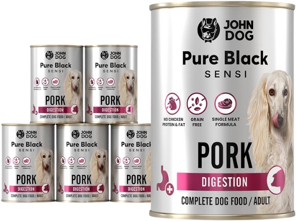 John Dog Pure Black Sensi Digestion wieprzowina adult 400 g × 6