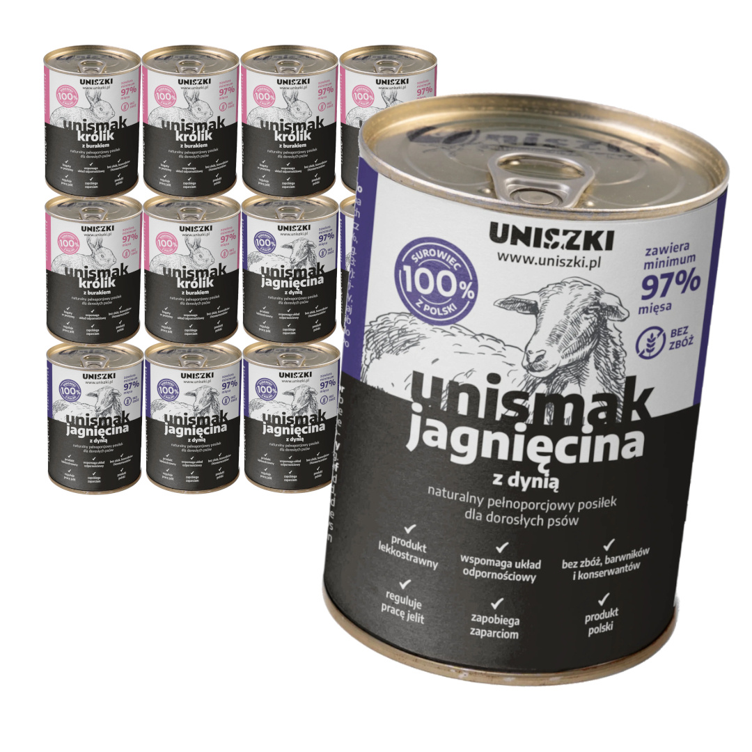 Uniszki Unismak jagnięcina z dynią, królik z burakiem 400 g × 12