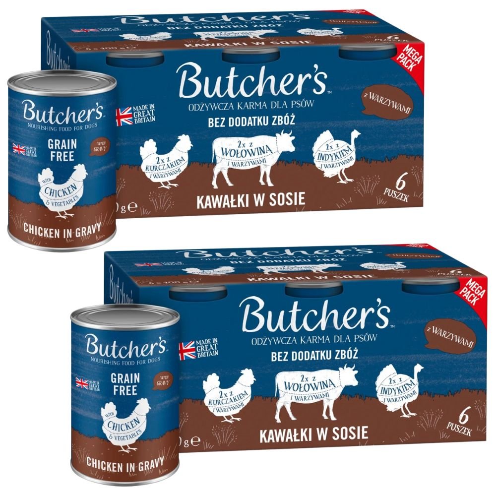 Butcher's Original indyk z batatem, kurczak z marchewką, wołowina z pasternakiem adult 400 g × 12
