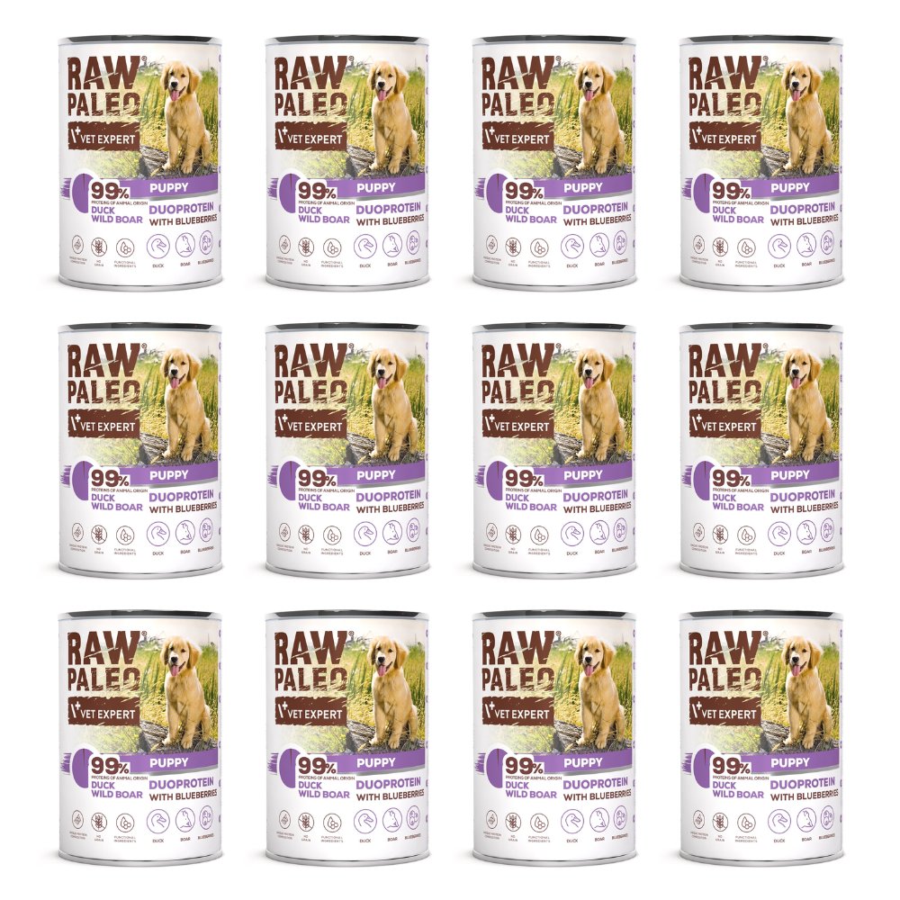 VetExpert Raw Paleo Duoprotein dziczyzna, kaczka junior 400 g × 12
