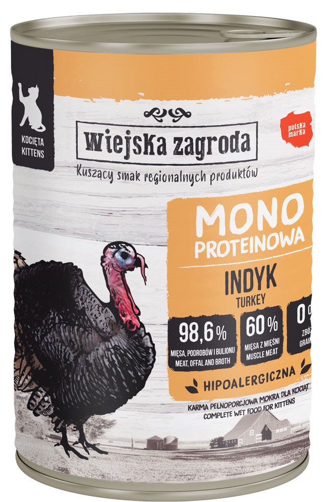 Wiejska Zagroda Mono indyk w bulionie kitten 400 g