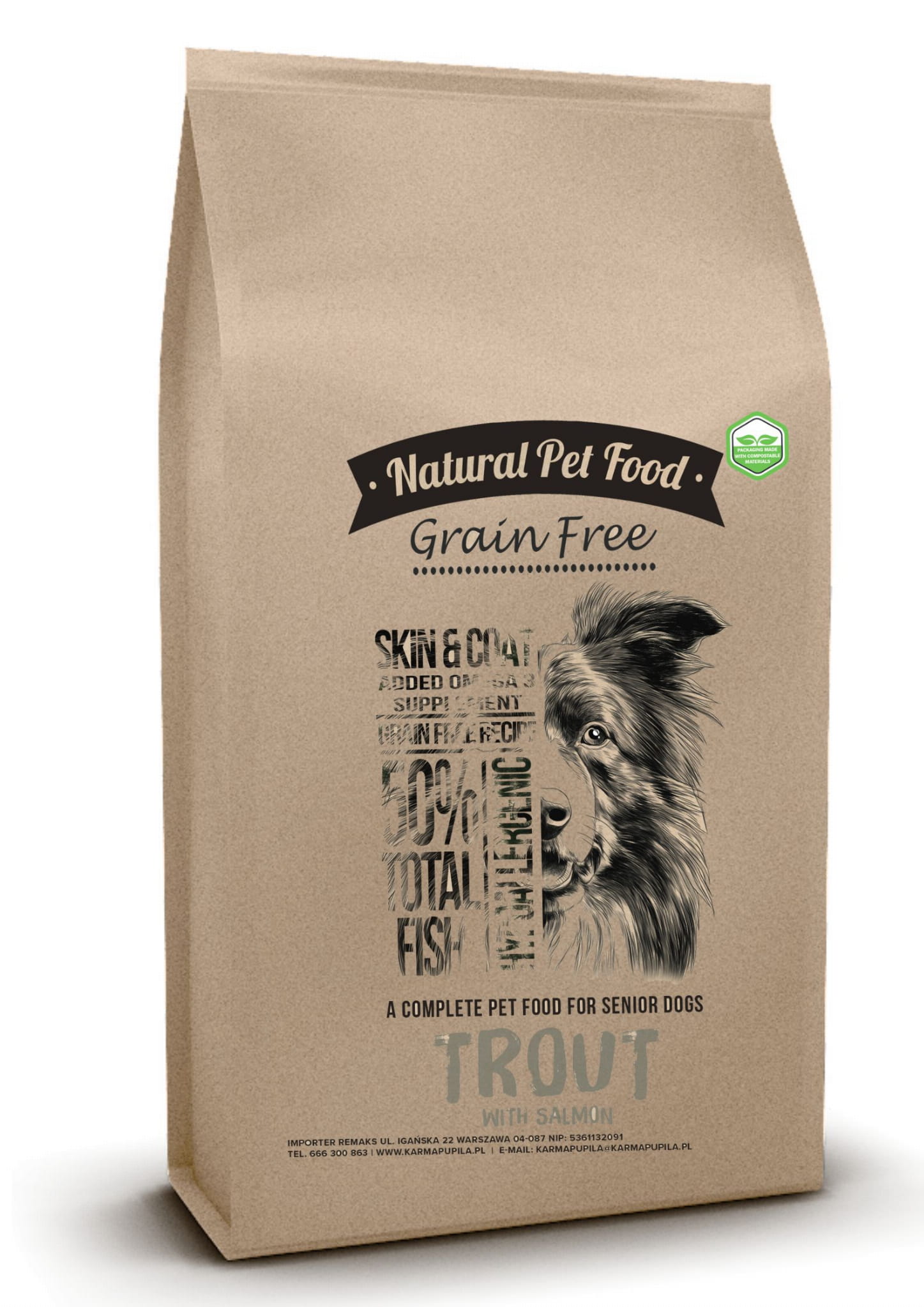 Natural Pet Food Grain Free pstrąg, łosoś senior 12 kg