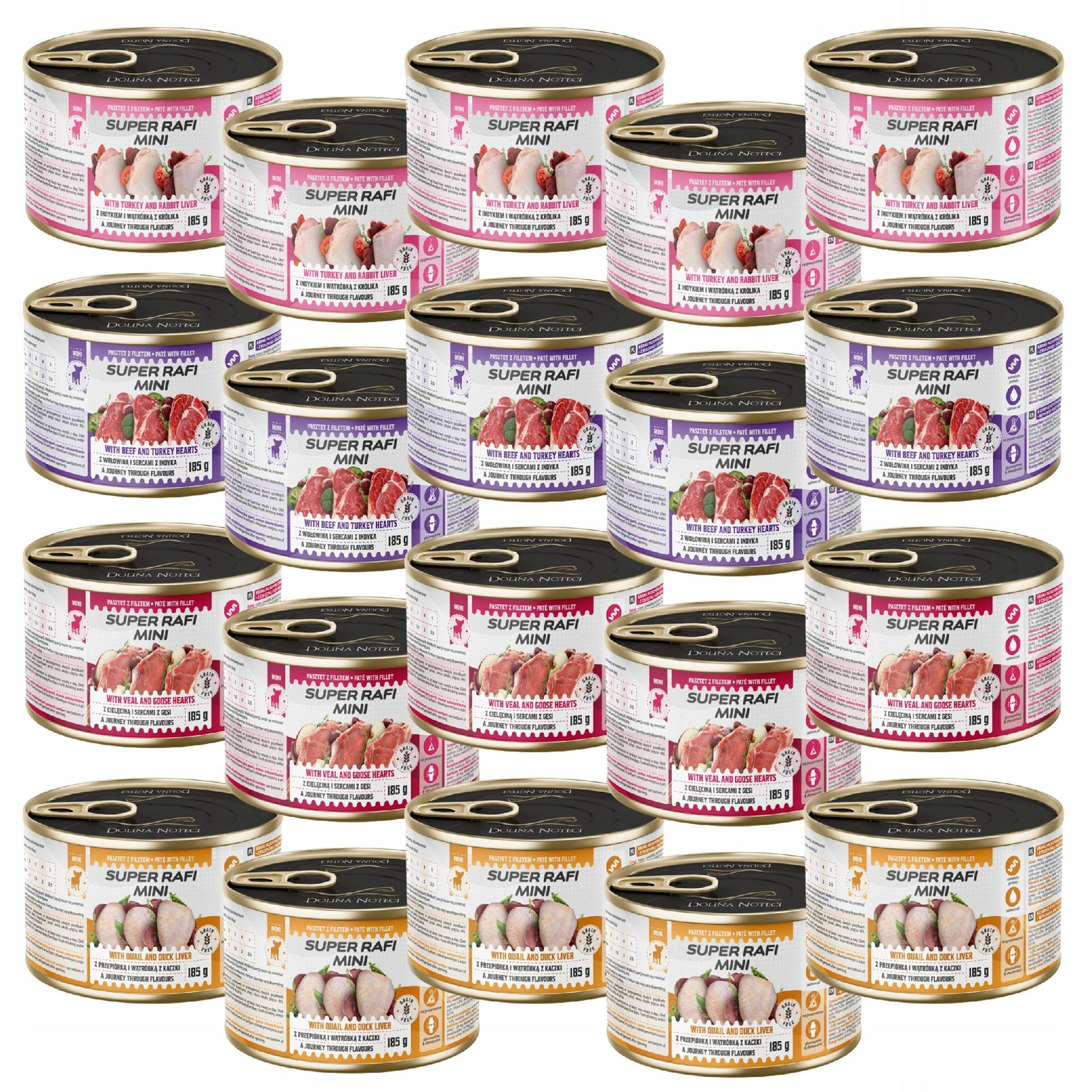 Rafi Super Rafi Mini cielęcina, gęś, przepiórka, wołowina adult małe rasy 185 g × 20