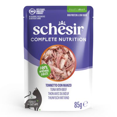 Schesir Complete Nutrition tuńczyk, wołowina w galaretce 85 g × 24