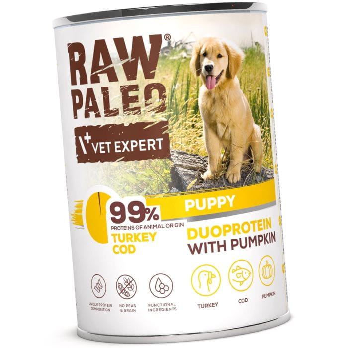 VetExpert Raw Paleo dorsz, indyk puppy 400 g