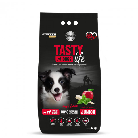 BioFeed Tasty Dogs Life wołowina junior średnie i duże rasy 12 kg