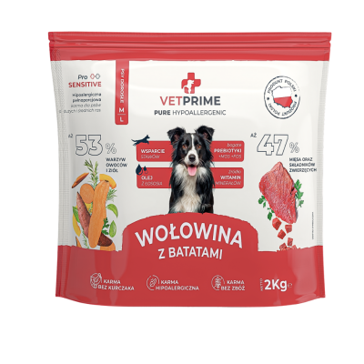VetPrime Pure Hypoallergenic wołowina z batatem średnie i duże rasy 2 kg
