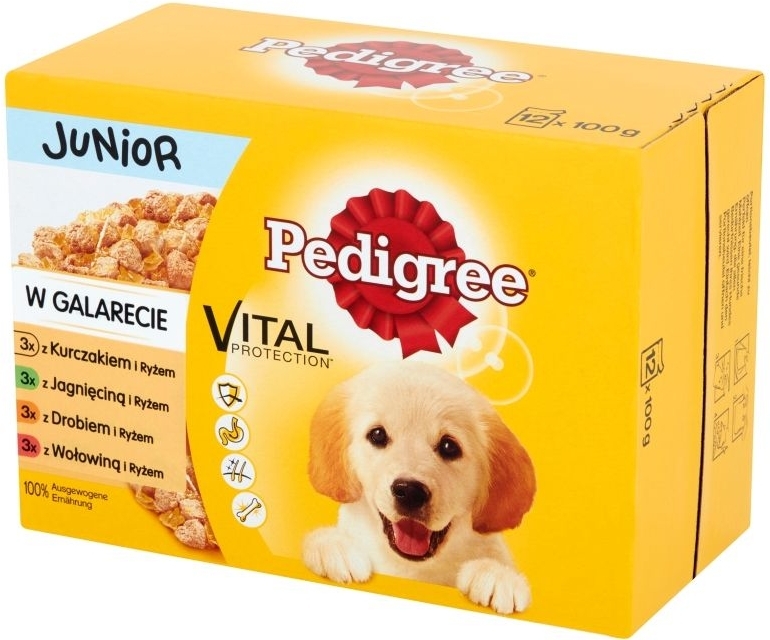 Pedigree drób z ryżem, jagnięcina z ryżem, kurczak z ryżem, wołowina z ryżem, wątróbka z ryżem junior 100 g × 12