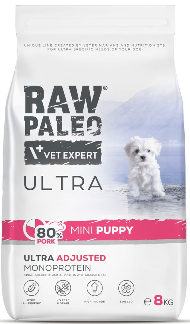 VetExpert Raw Paleo Ultra wieprzowina junior małe rasy 8 kg
