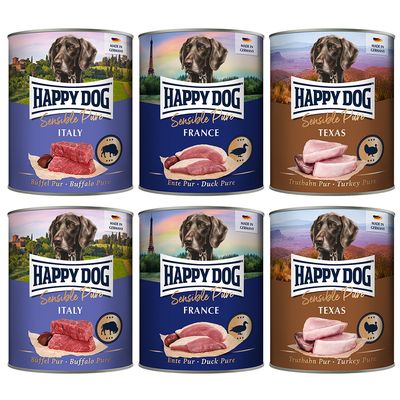 Happy Dog Sensible Pure bawół, indyk, kaczka adult 800 g × 6