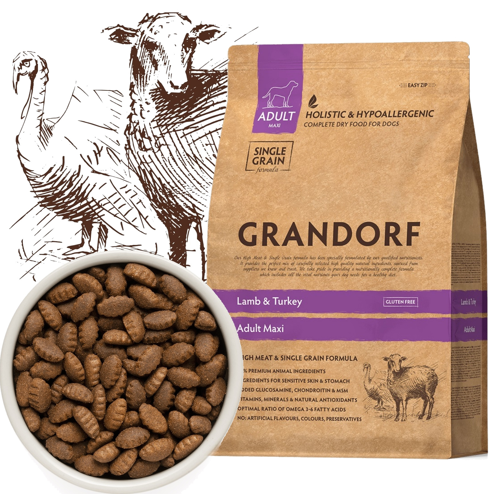 Grandorf Lamb & Turkey jagnięcina i indyk adult duże rasy z ryżem brązowym 3 kg